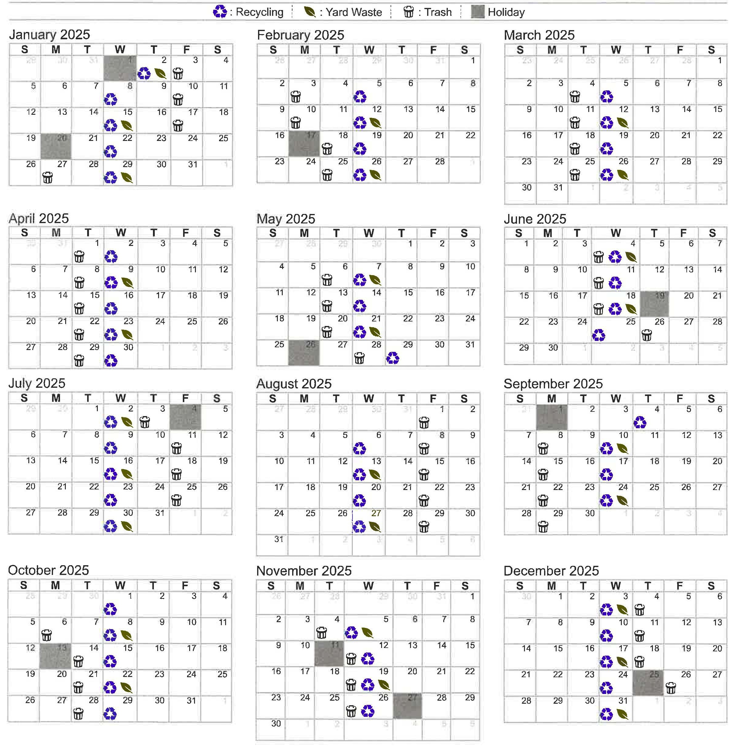 2021 Trash Collection Schedule